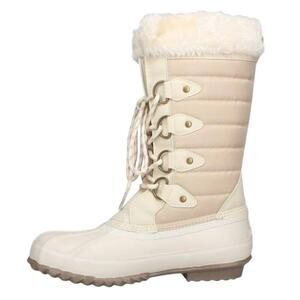 Khombu Winter Fur Boots Cream Lace Up Duck Boots Water Resistant Size 6 NEW